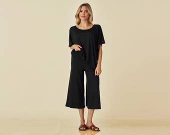 Buttery Soft Lounge Set: Wide Leg Gaucho Pants & Oversized Top - Custom Fit