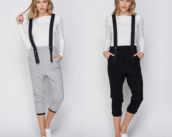 Pre-washed Cotton Suspender Jogger Pants