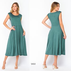 Buttery Soft Short Sleeve Midi Dress with Pockets / Available in Plus size Sage