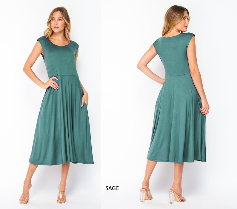 Buttery Soft Short Sleeve Midi Dress with Pockets / Available in Plus size Sage