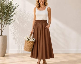 Comfortable Maxi Skirt with Pockets for Women 40+ – Custom Length Handmade in Los Angeles