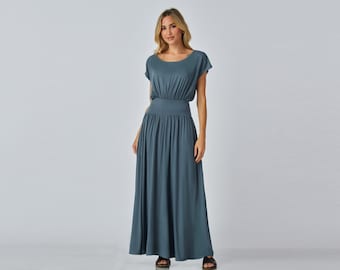Modal Maxi Dress with Pockets: Dolman Sleeves, Stretch Waist - Custom Length