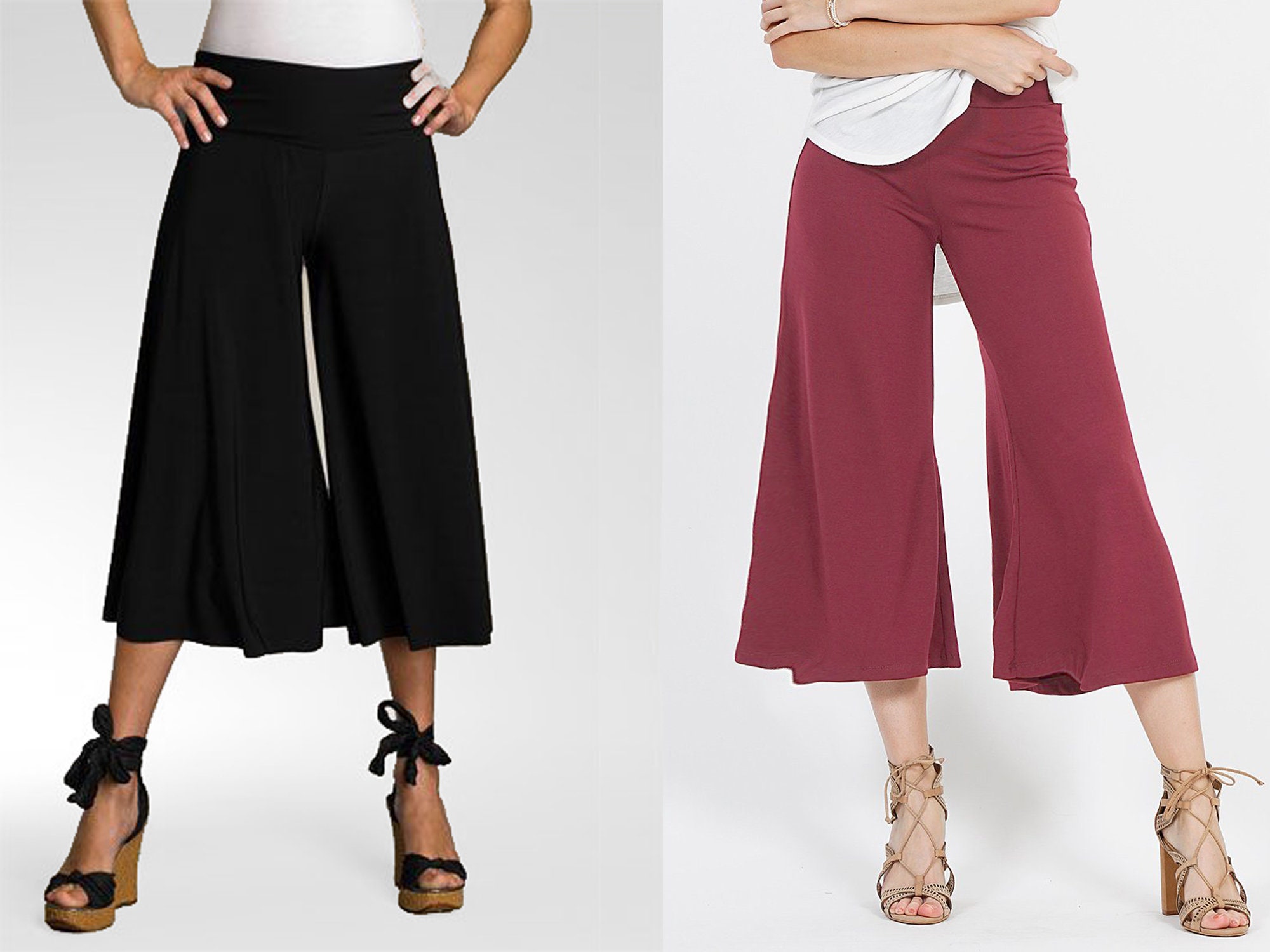 Upcycled Wide Leg Gaucho Pants With Fold Over Waist Band / Great for  Maternity / Culottes / Palazzo / Plus Size Pants / Made in USA -  Israel