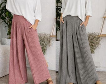Pleated Wide Leg High Waist Pants -Custom Length, Handmade in Los Angeles