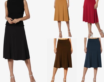 Upcycled Folded Waist Knee Length Midi Skirt/ Flare Skirt, Flowy Skirt/ Plus Size Midi Skirt/Lounge Skirt/ Custom Skirt/ Made in USA
