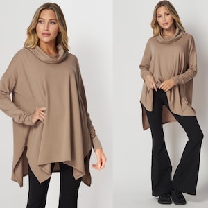 Custom Made Butter Soft Oversized Turtle Neck Tunic Top, Plus Size Tunic Top Top, Loungewear, Lounge Tunic, Ethical, Travel Essential