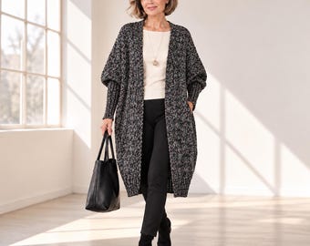 Oversized Wool Blend Cocoon Cardigan : Open Front Dolman Duster