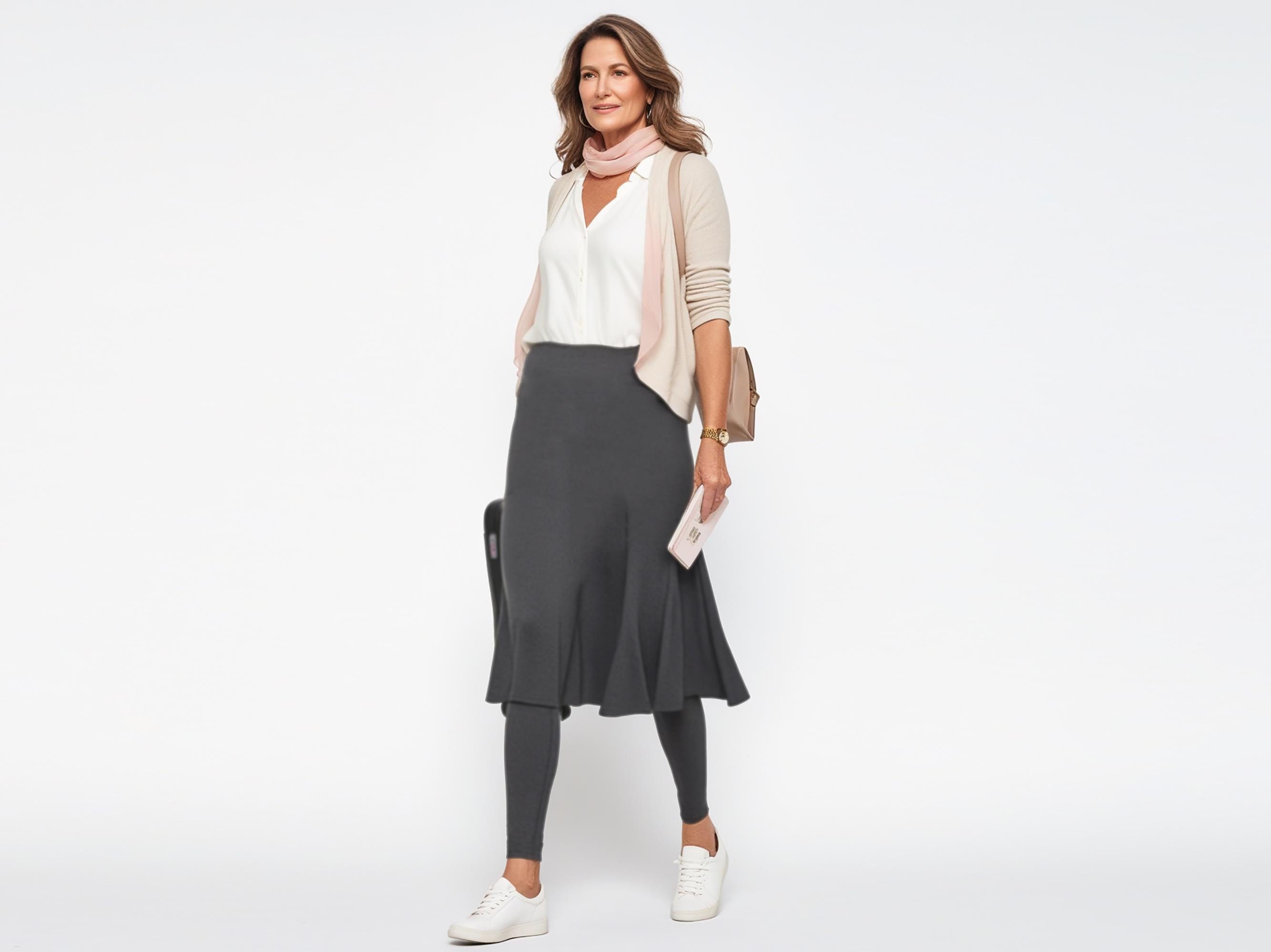 Custom A-Line Skirted Leggings: Handmade Knit Midi Skirt Pants - Plus Size Available