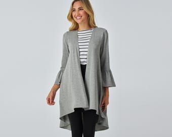 Handmade Flared Sleeve Cardigan with Pockets - Custom Length
