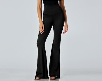 Custom Flared Leggings, High Waist Yoga Pants, Travel Lounge Pull on Pants, Petite, Tall, Plus