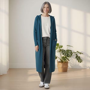 Hooded French Terry Duster Cardigan with Pockets | Custom Length | Handmade in Los Angeles
