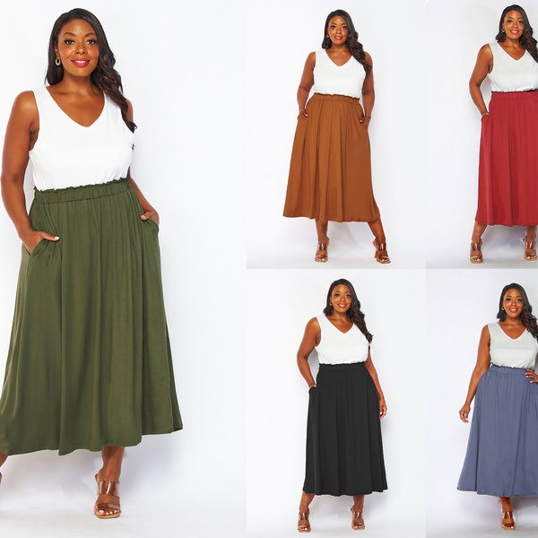 Plus size Soft Maxi Skirt with Pockets, Flowy Skirt, Paper Bag , Made in USA