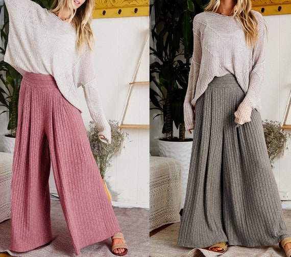 Womens Fall Knitted Wide Leg Pants Casual High Waist Button Knit Straight  Pantalones Korean Fashion Baggy Lace-up Trousers 2023 - AliExpress