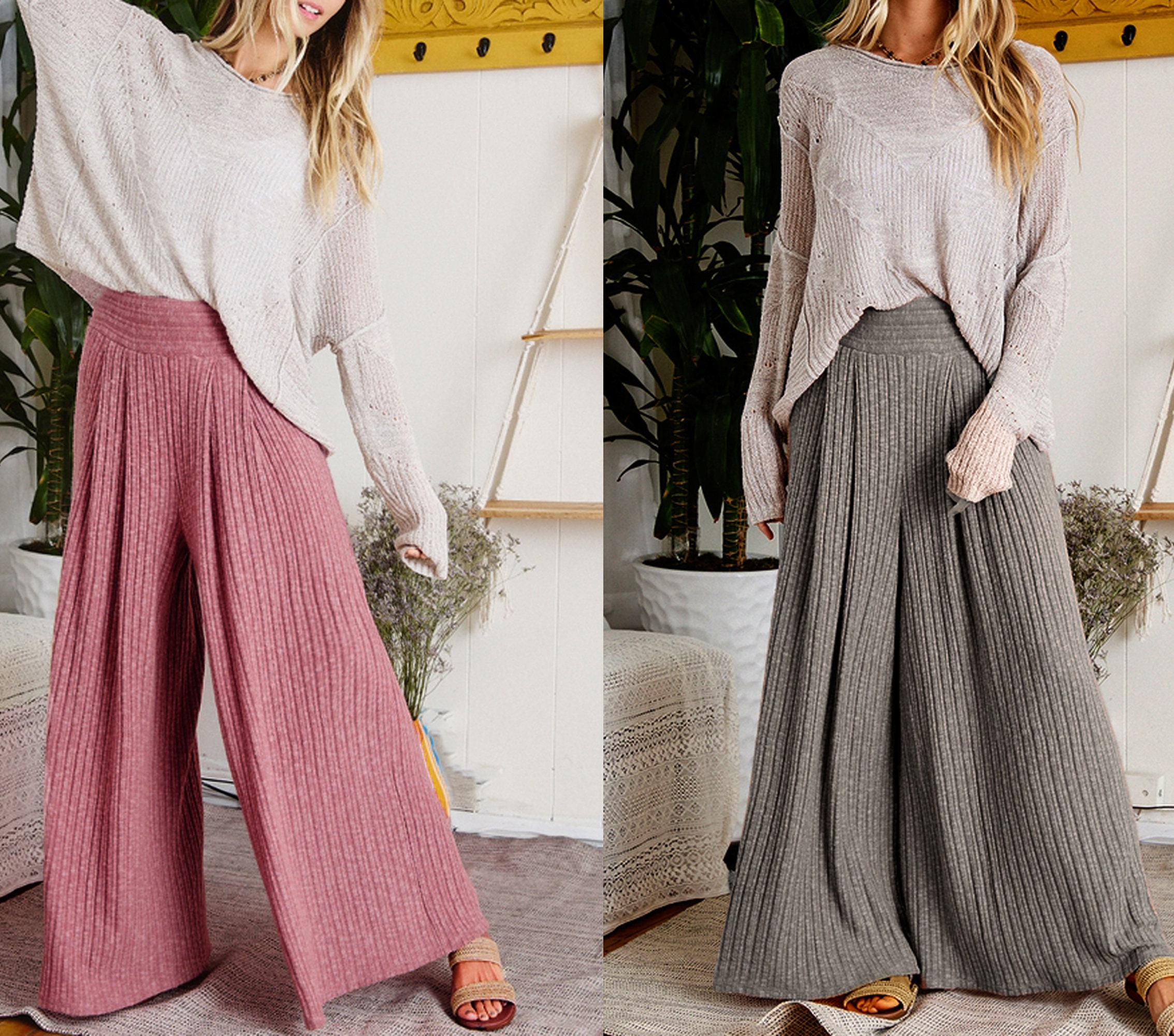 Upcycled High-rise Wide Leg Knit Sweater Palazzo Pants With Pockets, Light  Weight, Cable Knit, Plus Size Wide Leg, Tall Women Pants 