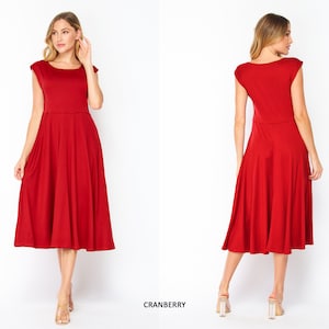 Buttery Soft Short Sleeve Midi Dress with Pockets / Available in Plus size Cranberry