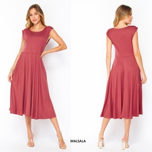 Buttery Soft Short Sleeve Midi Dress with Pockets / Available in Plus size Malsala