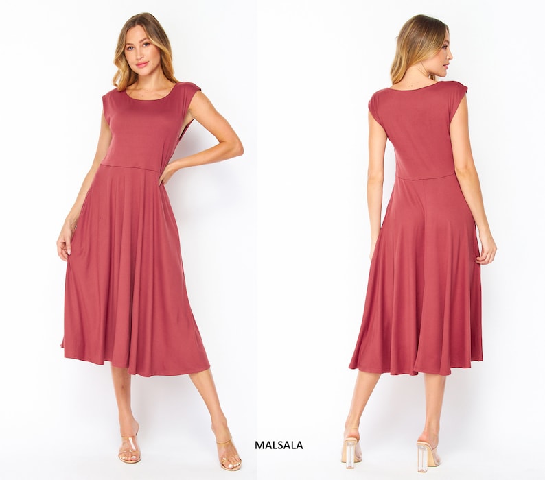 Buttery Soft Short Sleeve Midi Dress with Pockets / Available in Plus size Malsala