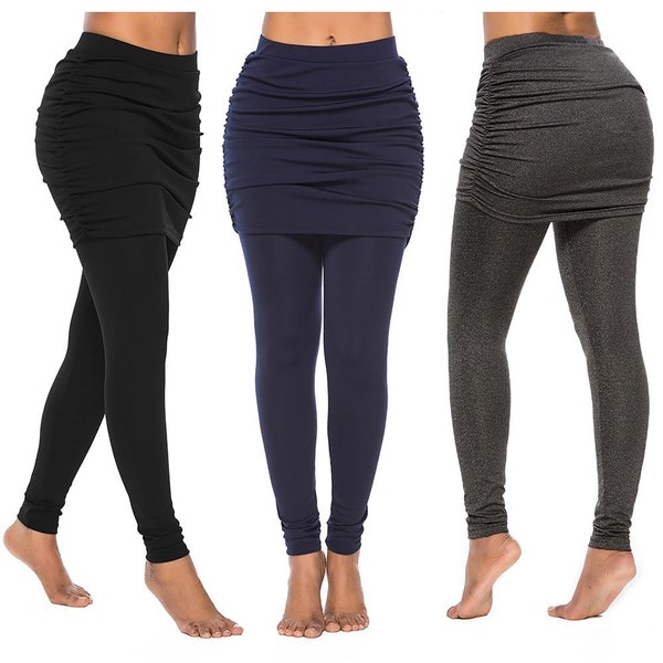 Leggings con gonna increspata riciclati, leggings con gonna arricciata attaccata, sovrapposizione di gonna, estensore per camicia, gonna, leggings con gonna yoga