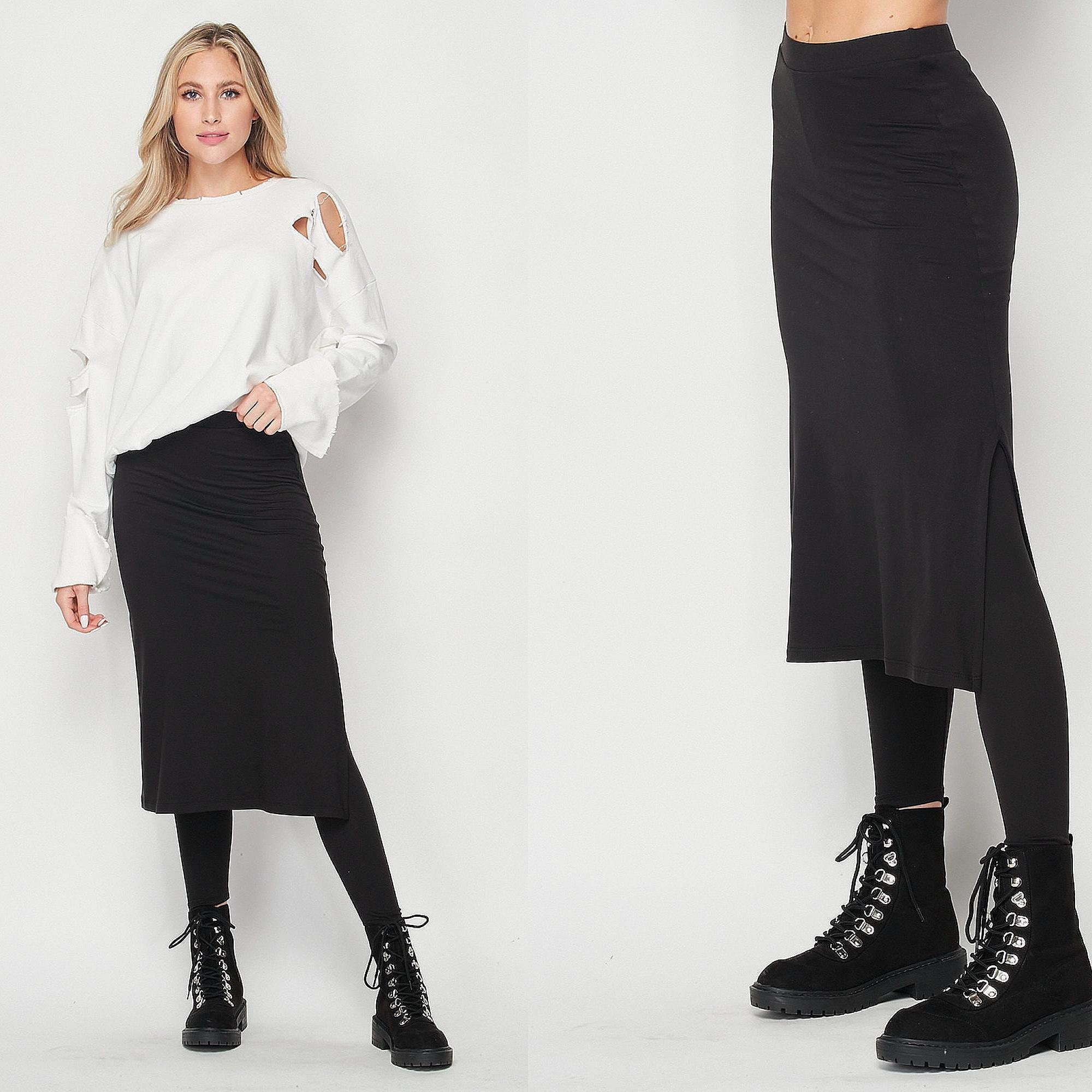 JunieLife Pencil Skirted Leggings Butter Soft Leggings Skirt Plus Size Skirted Leggings Cover Up Skirt Leggings Shirt Extender Leisure Wear