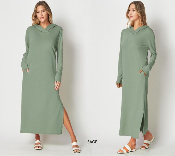 Custom Made Hooded Maxi T-shirt Dress, Maxi Sweatshirt Pull on Dress -  Available in Petite, Plus, and Tall - Etsy Canada
