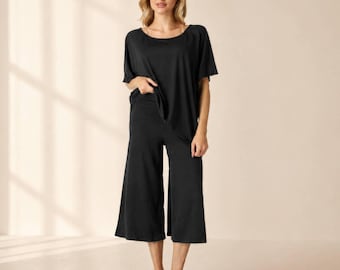 Buttery Soft Lounge Set: Wide Leg Gaucho Pants & Oversized Top - Custom Fit
