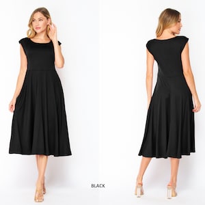 Buttery Soft Short Sleeve Midi Dress with Pockets / Available in Plus size Black