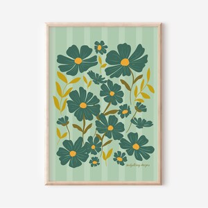 Dark Green Floral Digital Art Print Moody Flower Wall Art Earthy Botanical Printable Cozy Cottagecore Decor