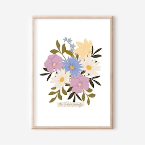 Birth Flower Family Bouquet Wall Art| Personalised Hand-Drawn Birth Flower Print | Personalized Birthday Gift