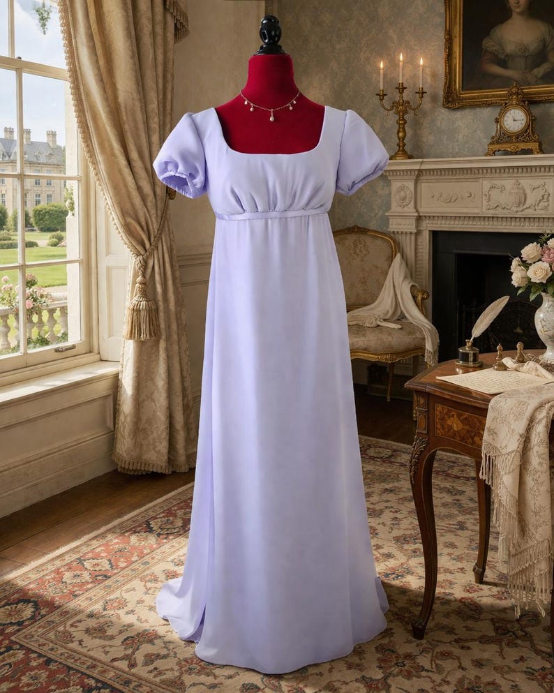 Lilac Regency Era Chiffon and Satin Day Dress