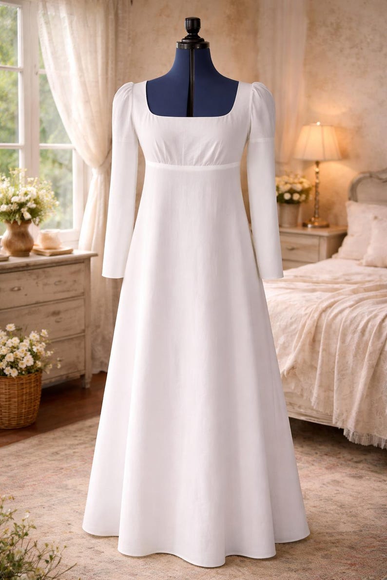 Cotton Lawn Regency Dress with Long Sleeves