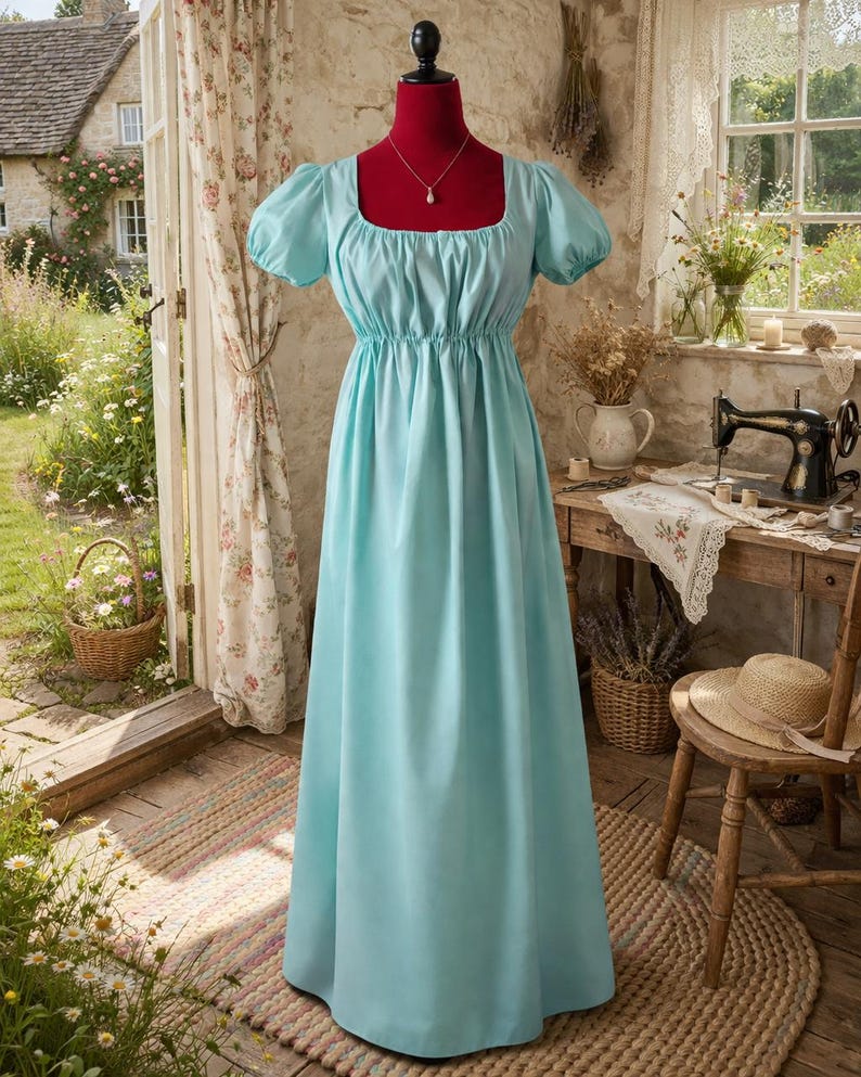 Aquamarine Regency Era Adjustable Day Dress