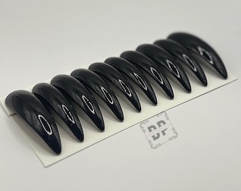 Black Stiletto Acrylic Press On Nails | Long Curved False Nails