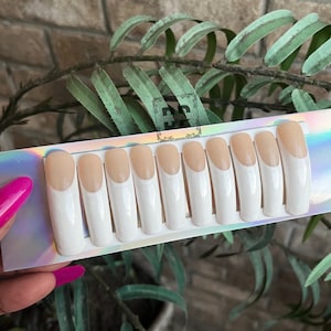 Uñas francesas/Uñas con punta francesa completa/Uñas con punta francesa a presión/Uñas curvas/Uñas XXL/Uñas de gel duro/Uñas largas/Uñas curvas a presión/Uñas a presión