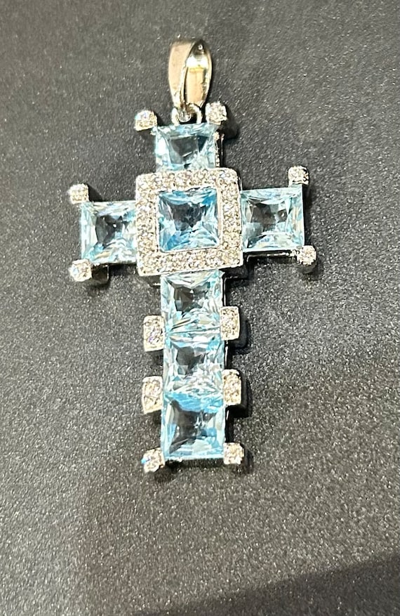 Sterling Silver and Blue Topaz Cross Pendant