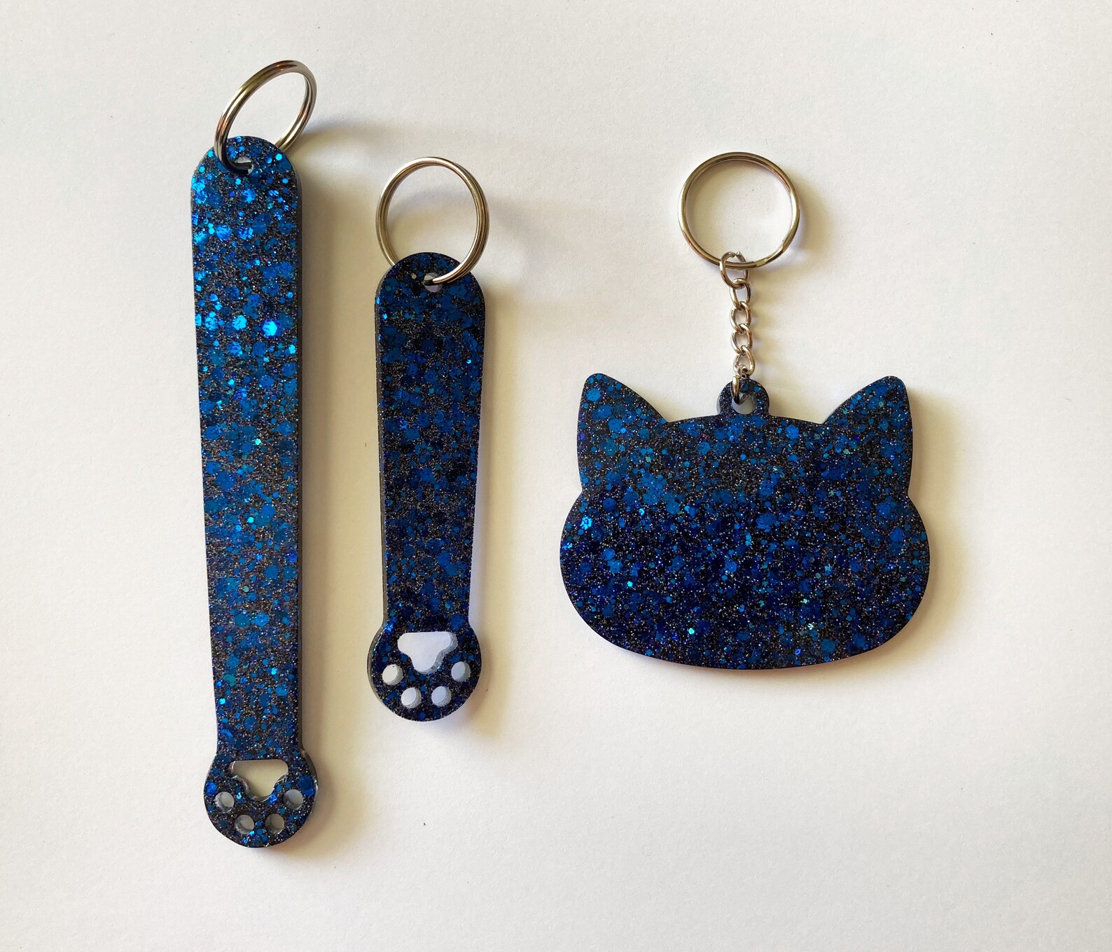 Glitter Kitty Cat Keychain Set of 3 Black & Blue Sparkle Etsy