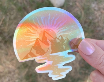 Holographic Mountain Sticker: Vinyl Nature Decal