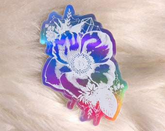 Holographic Flower Sticker | Holographic Sticker | Water Bottle Sticker | Stickers for Hydroflask | Laptop Stickers Flowers | Vinyl Stickers