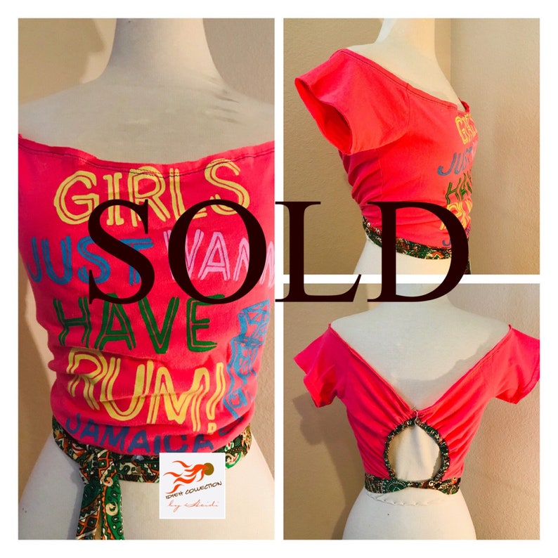 FUNKY \u201cGirls Just Want To Have Rum Jamaica\u201d REVAMPEDUPCYCLE hot pink logo t shirt.
