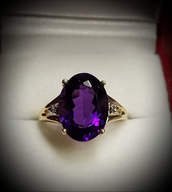 Purple Amethyst and Diamond Ring  Classic