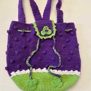 Cute Popcorn Backpack, Purple Backpack, Kids Backpack, pattern, PDF, DIY