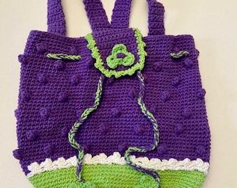 Zaino popcorn carino, zaino viola, zaino per bambini, modello, PDF, fai da te