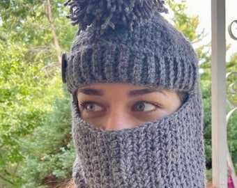 Warm Grey Hat with Cowl Scarf - crochet cowl pattern, crochet scarf pattern, cowl scarf - Instant PDF Download