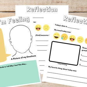 Leer kinderen over emoties, direct downloaden, afdrukbare reflectieactiviteit, praten over gevoelens, dagboek schrijven, dagelijkse schrijfprompt