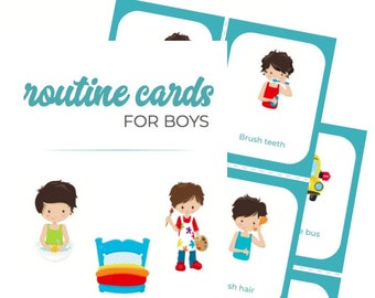 80 Boys Routine Cards, Routine Cards for Kids, Daily Routine Cards, Chore Cards, Help kids learn routines, Morning routine, Bedtime Routine