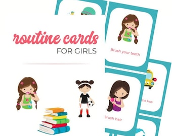 80 Girls Routine Cards, Routine Cards for Kids, Daily Routine Cards, Chore Cards, Help kids learn routines, Morning routine, Bedtime Routine