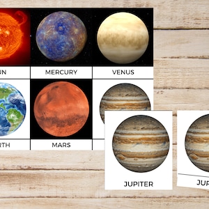 Tarjetas Montessori de 3 partes del sistema solar, tarjetas del sistema solar para niños, tarjetas del sistema solar, tarjetas Montessori para niños, tarjetas de tres partes, planetas