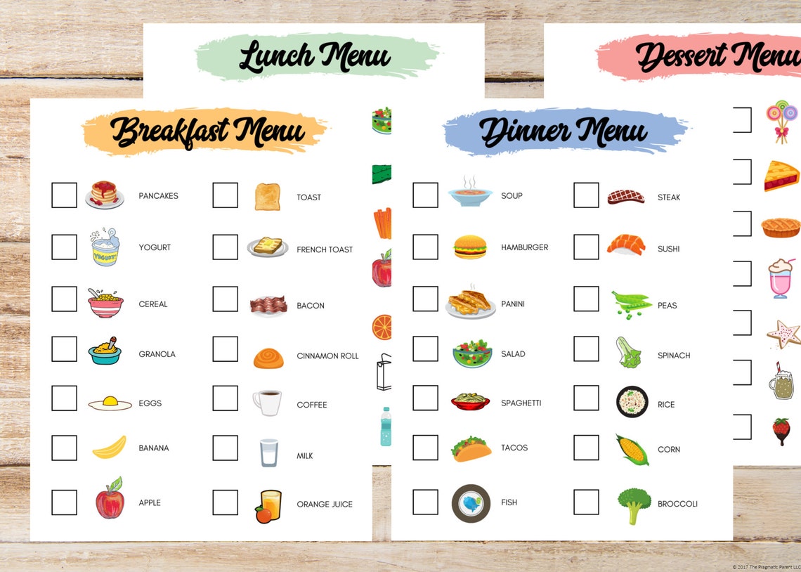Pretend Play Menus Kids Play Menus Kids Kitchen Play Menus | Etsy
