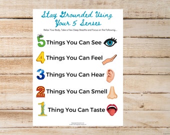 Grounding Poster for Anxious Kids, Help Kids Calm Down with Grounding Exercises, Grounding Techniques to Help With Anxiety, Anxious Kids