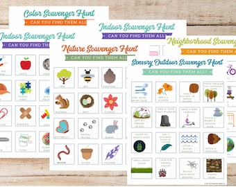 Set of 6 Scavenger Hunt for Kid, Indoor Scavenger Hunt for Kids, Outdoor Scavenger Hunt, Sensory Game, Printable Activities for Kids