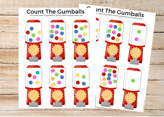 gumball counting worksheets count worksheet preschool etsy